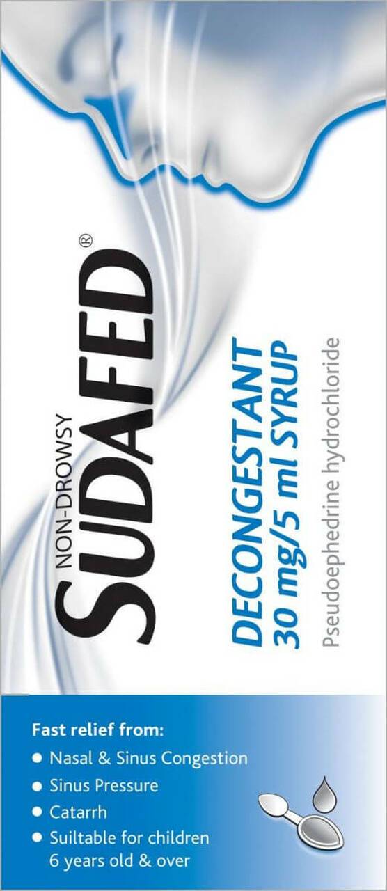 Sudafed Decongestant Syrup 30mg/5ml Pseudoephedrine 100ml