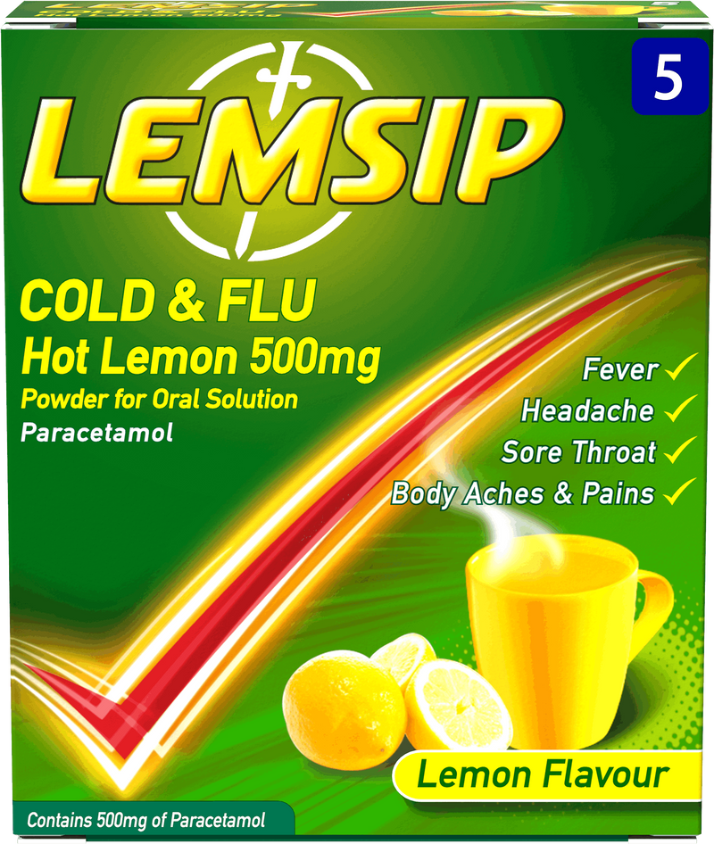 Lemsip Cold & Flu 500mg Hot Lemon - 5 Pack